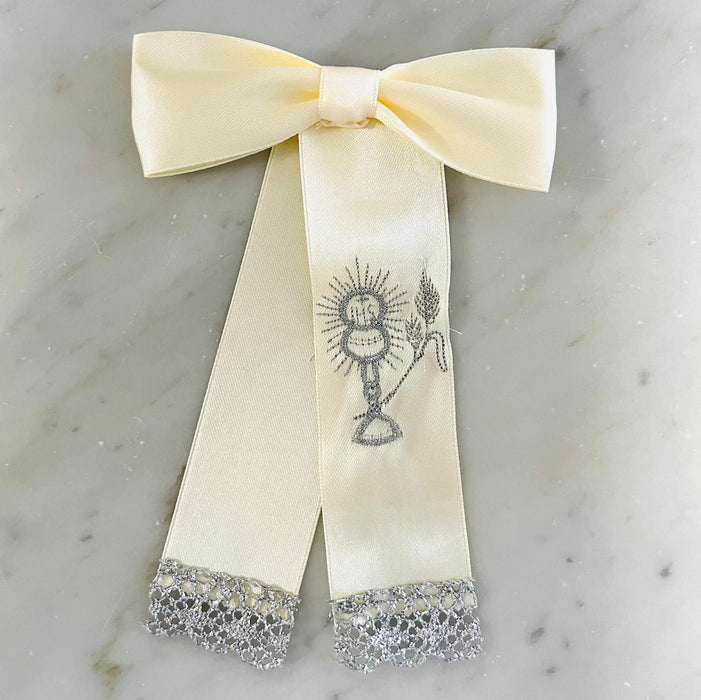 Bow for Boys - Cream with Silver - Silver Fringe