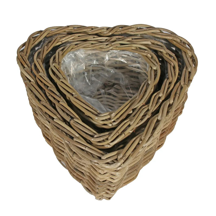 Set of 3 Heart Baskets with Liners