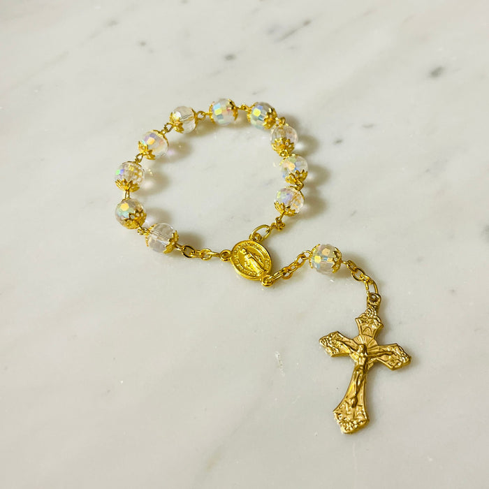 Rosary Diecina - Gold with Clear Crystal Beads