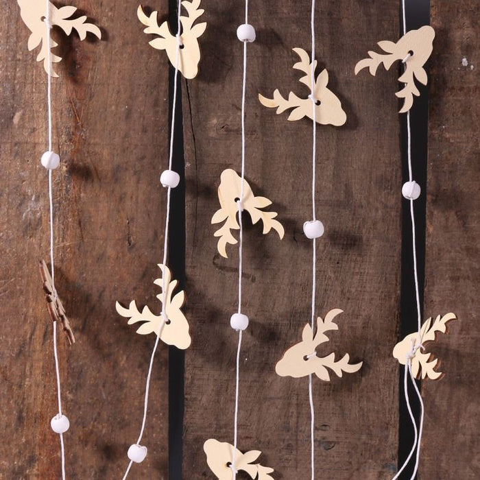 Garland with Wooden Deer Head and White Beads - 2.25m