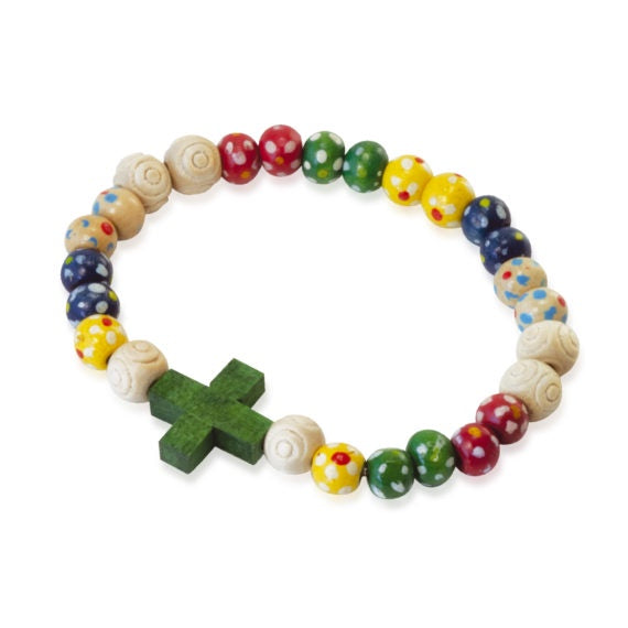 Rosary Bracelet - Wood - Coloured Cross
