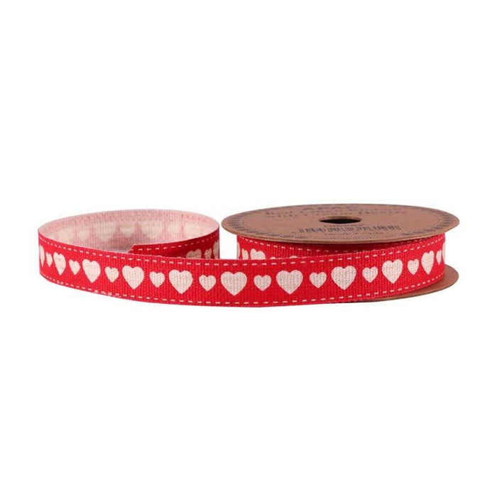 Red Hearts Linen Ribbon 5yds x 15mm