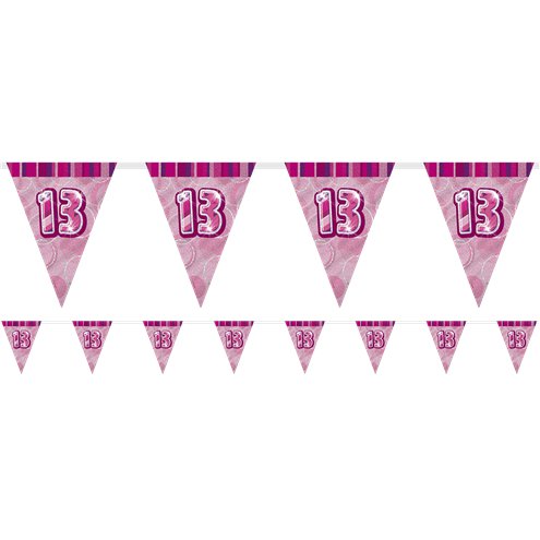 13th Birthday Pink Flag Banner - Plastic 2.75m