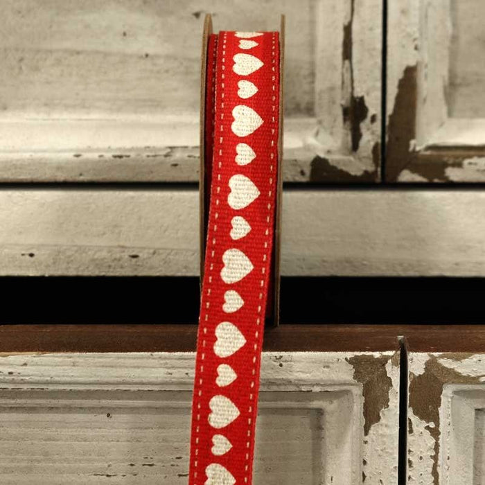 Red Hearts Linen Ribbon 5yds x 15mm