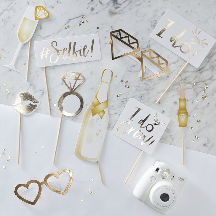 Gold Foiled Photobooth Props - I Do Crew