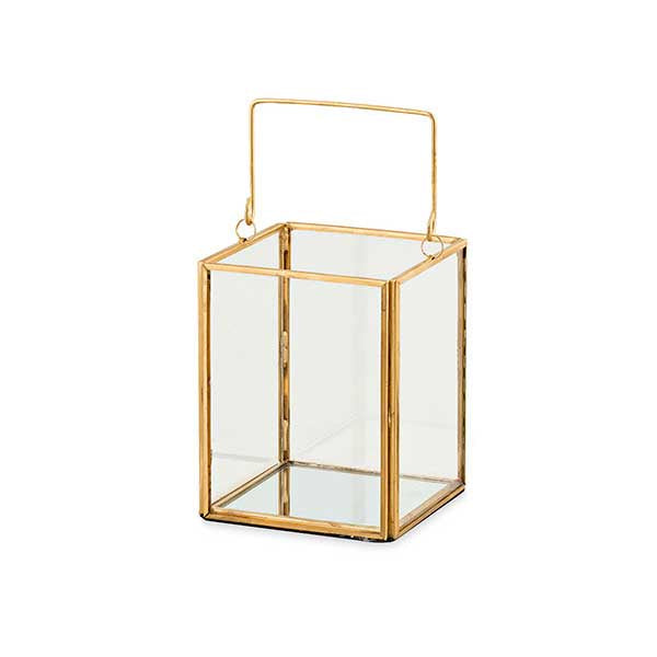 Metal and Glass Lantern in Gold - 9x9x11cm