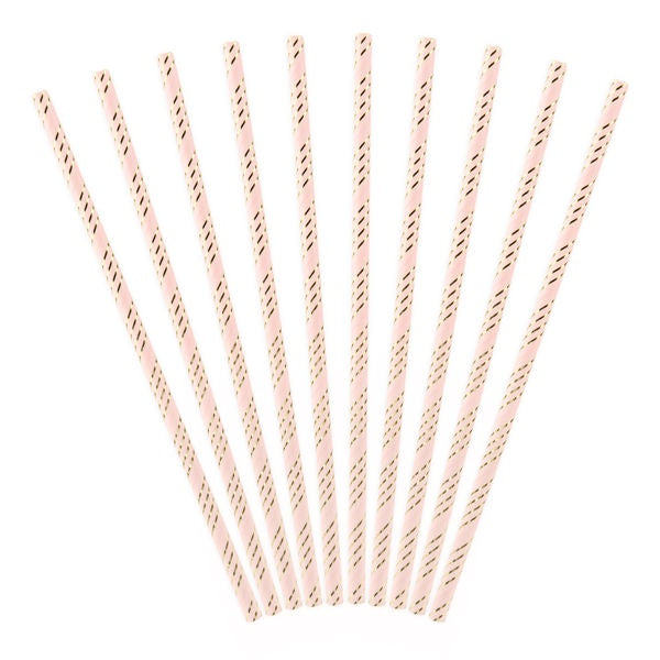 Paper Straws - Light Pink and Gold - Striped 10pk