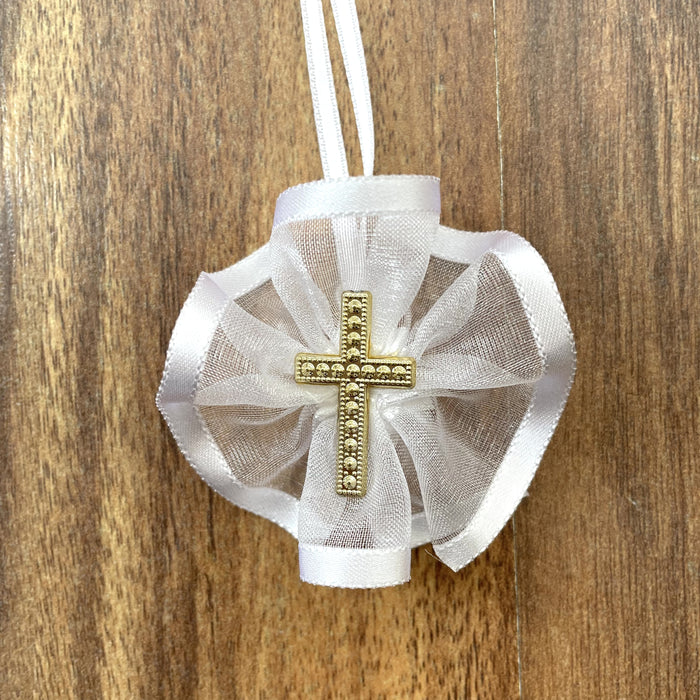 Domna for Girls - White Organza with Gold Cross