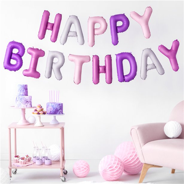Pink & Lilac Mix Birthday Phrase Balloon Bunting - 3.4m
