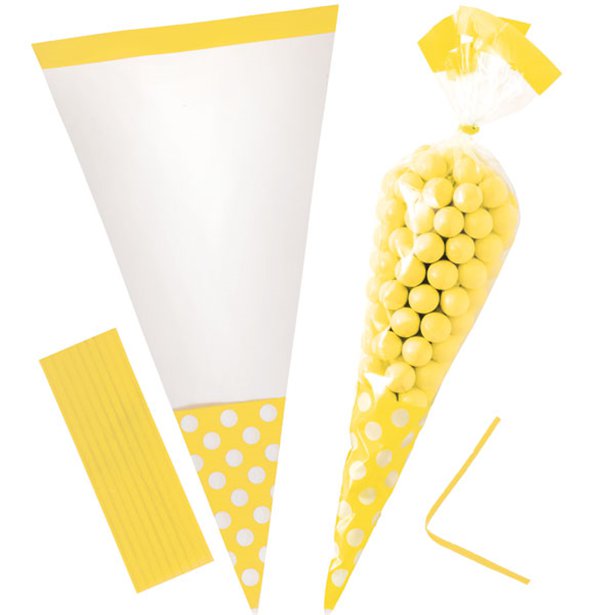 Cellophane Cone Sweet Bags - Sunshine Yellow - 10pk