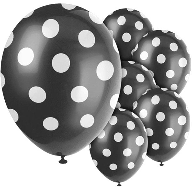 Black Polka Dot Balloons (6pk) - 12'' Latex