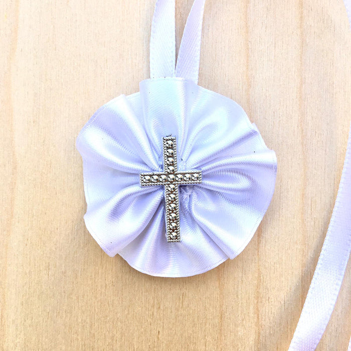 Domna for Girls - White Satin with Silver Cross