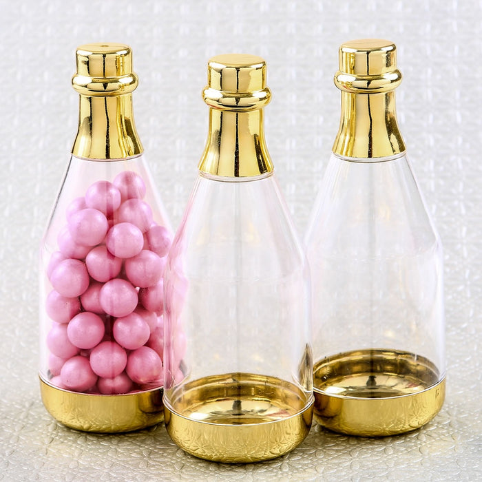 Gold Accented Clear Champagne Bottle Container