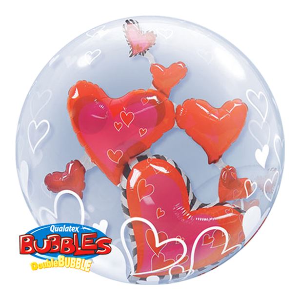 Bubble Balloon - Floating Hearts Valentines Double Bubble - 24''