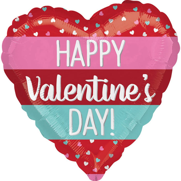 Foil Balloon Heart Shape - Happy Valentine's Day Stripe - 18''