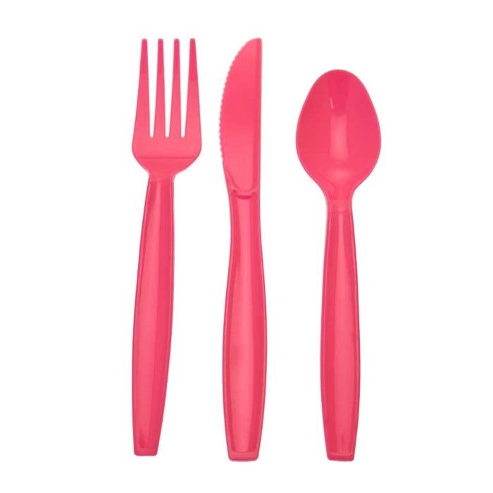 Cutlery Set - Plastic - Hot Pink 18pk