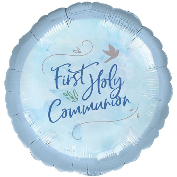 Balloon Foil Round Shape - Holy Communion - Blue Script