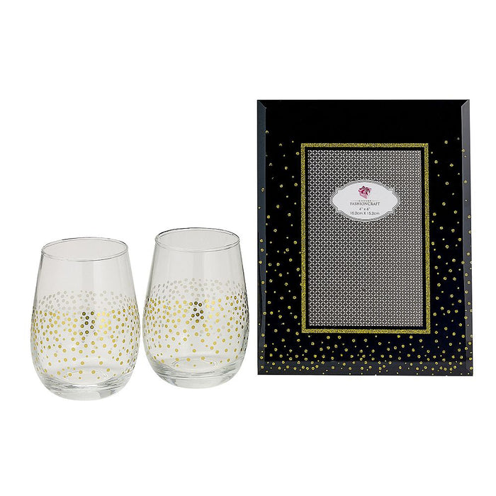 Stemless Wine Glasses Set of 2 with matching frame.