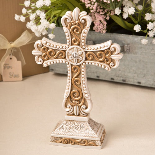 Antique Ivory Cross Statue With Gold Filigree