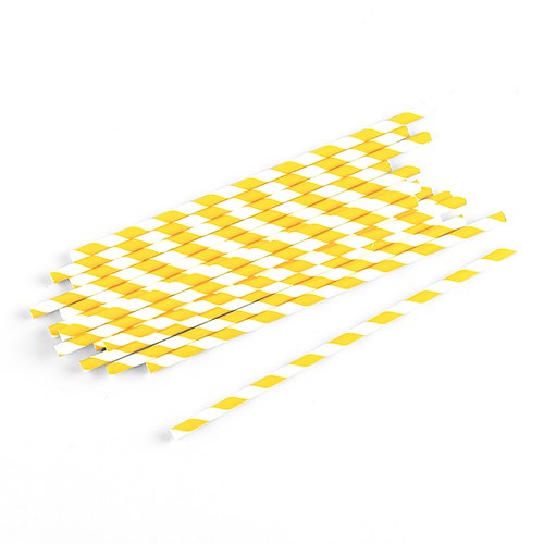 Straws Paper - Yellow Striped Pattern - 75pk