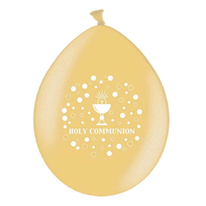 Balloon Latex Metallic Gold White Print - Holy Communion - Air Inflation
