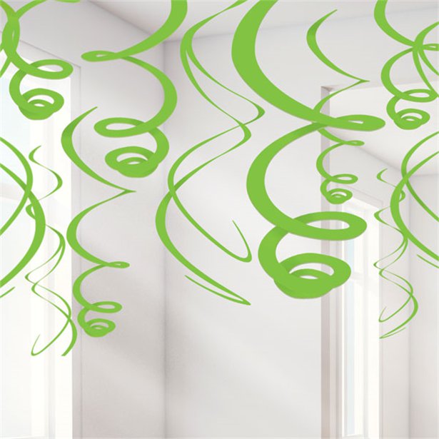 Hanging Decorations - Lime Green Swirls - 12pk