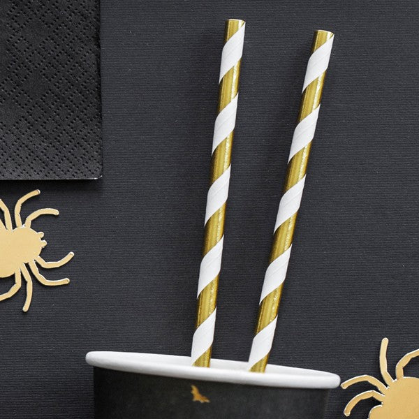 Paper Straws - Gold Metallic - Striped 10pk