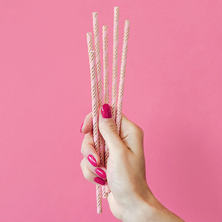 Paper Straws - Light Pink and Gold - Striped 10pk