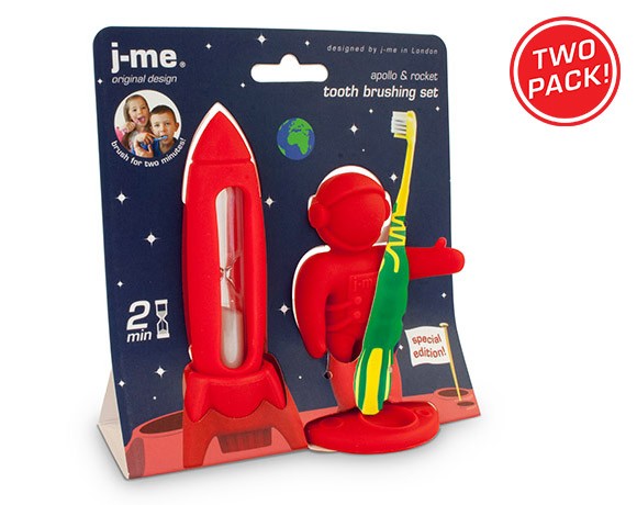 Toothbrush Holder & Sand Timer - Apollo & Rocket- Red