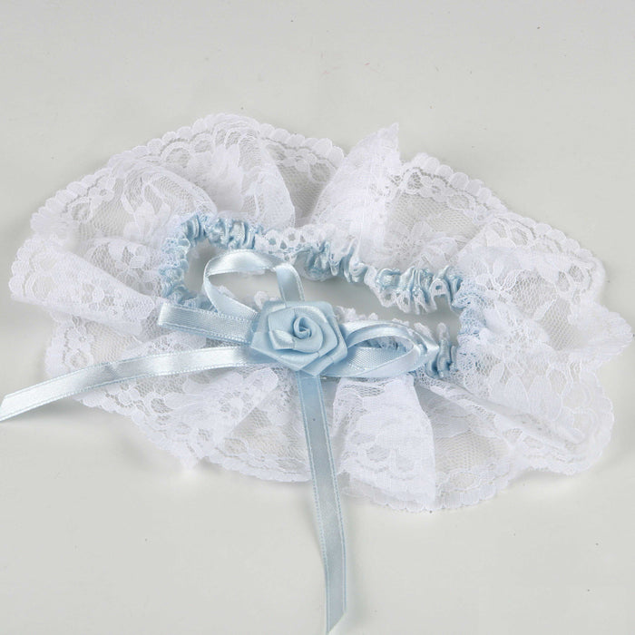 Garter - White Lace and Light Blue Satin