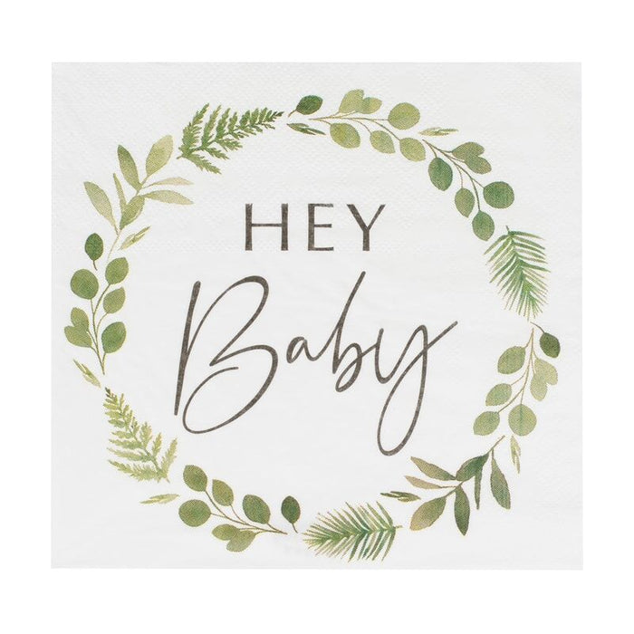 'Hey Baby' Shower Napkins - Botanical