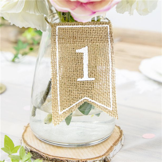 Rustic Hessian Table Numbers - 1-20
