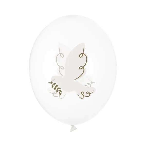 Balloons 30 cm, Dove, Crystal Clear - 6pk