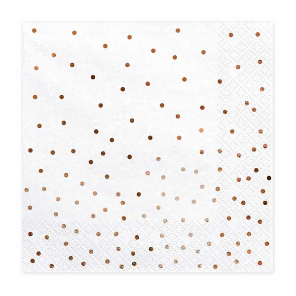 Lunch Napkins - White with Rose Gold Dots - 20pk