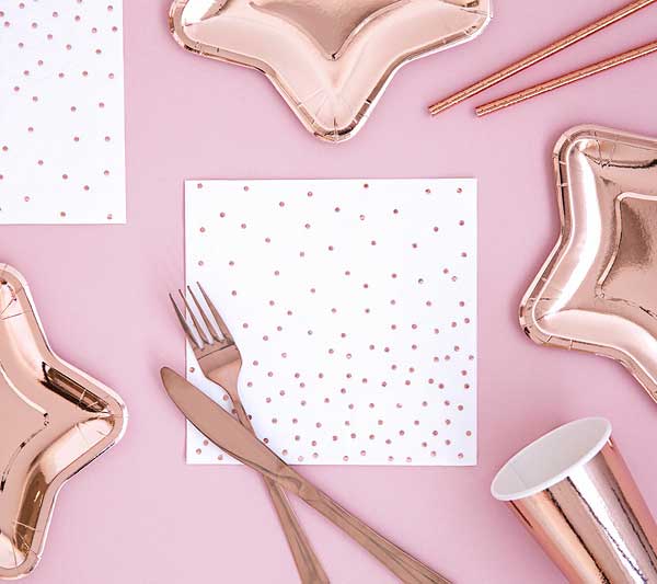 Lunch Napkins - White with Rose Gold Dots - 20pk