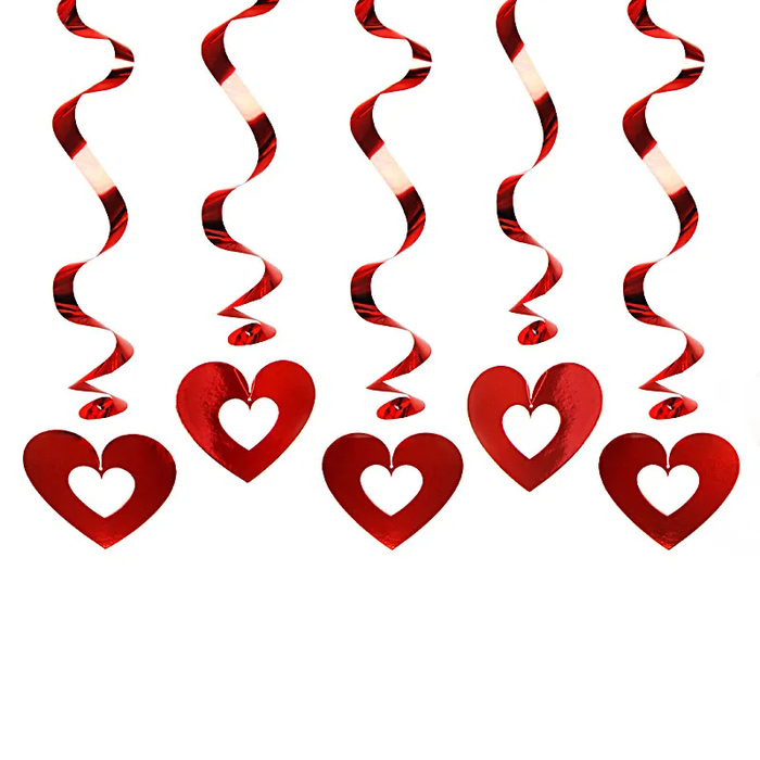 Swirls Hearts, red, 60cm - 5pk