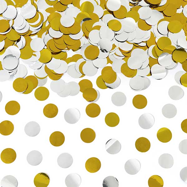 Confetti cannon with circles, silver and gold 60cm