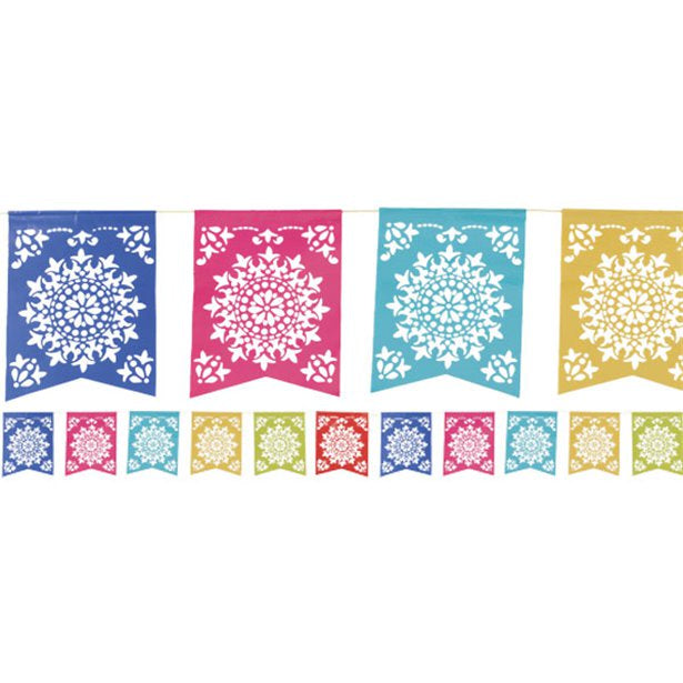 Bunting -Patterned Multi Coloured Paper - Mexican Decoration - 3.6m