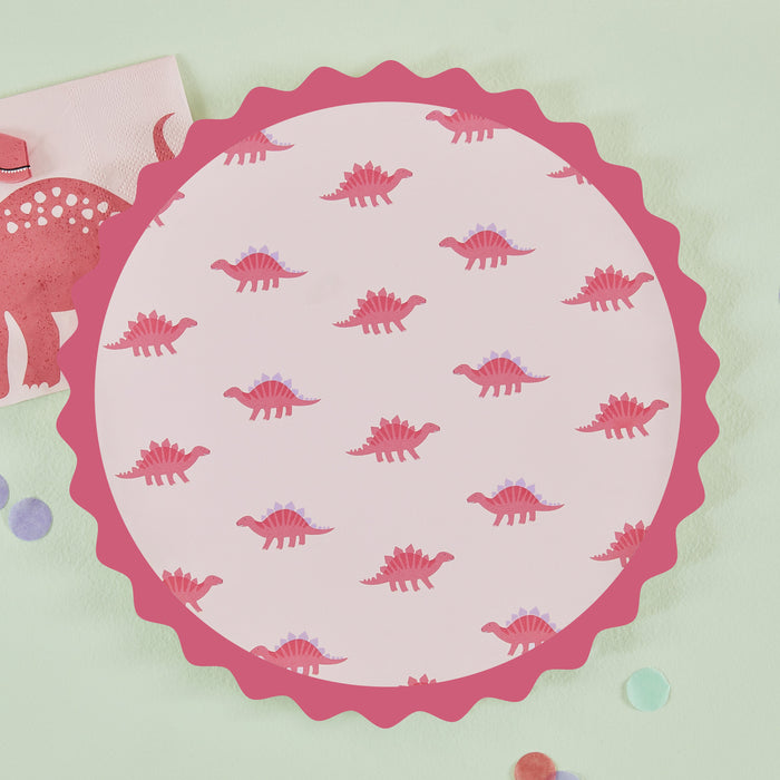 Pink Dinosaur Print Paper Plates - 8pk