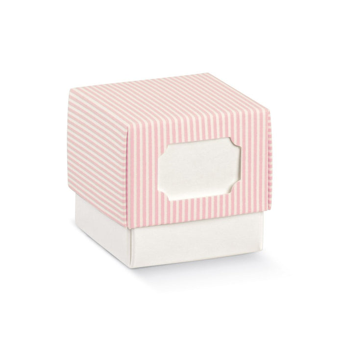 Box w/Lid & Window - Pink Striped - 50x50x50mm