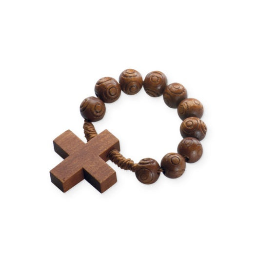 Wood  on String Rosary Ring