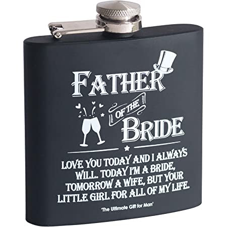 Stainless Steel Black Hip Flask 6oz - Father of the Bride