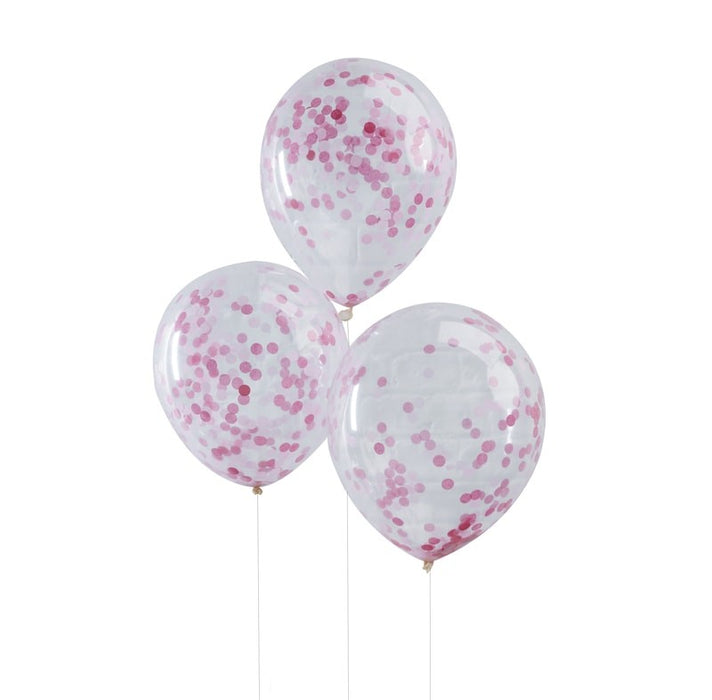 Balloons Pink Confetti Filled - Pick & Mix - 5pk