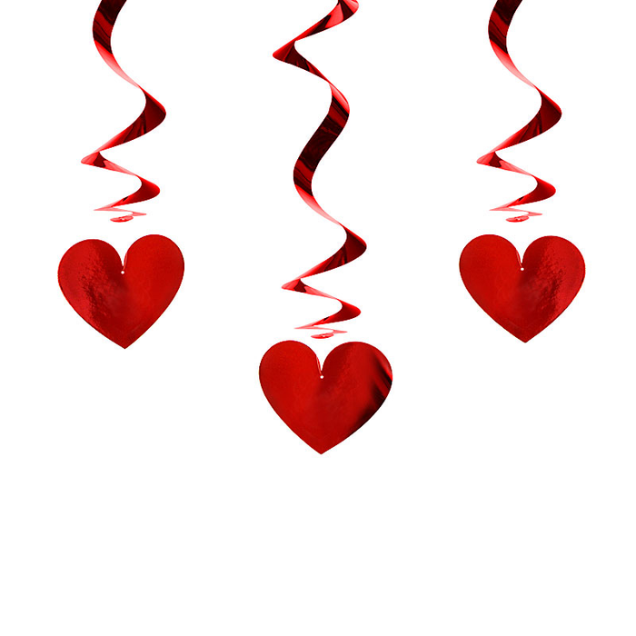 Swirls Hearts, red, 60cm - 3pk