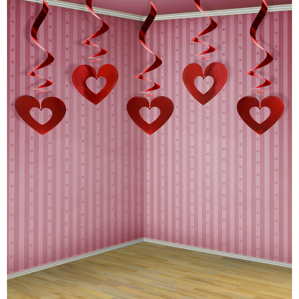 Swirls Hearts, red, 60cm - 5pk