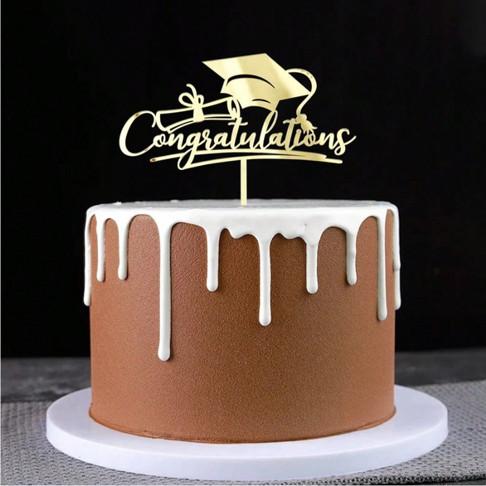 Graduation Cake Topper - Congratulations - Black