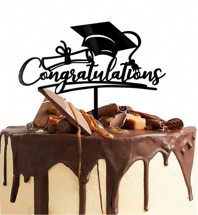 Graduation Cake Topper - Congratulations - Black