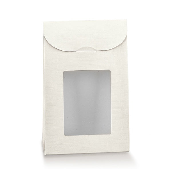 Gift Box Pouch with PVC Window - White Fibre Texture