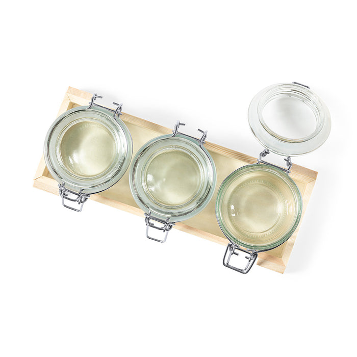 Set of 3 Clip Glass Jar in Wooden Tray
