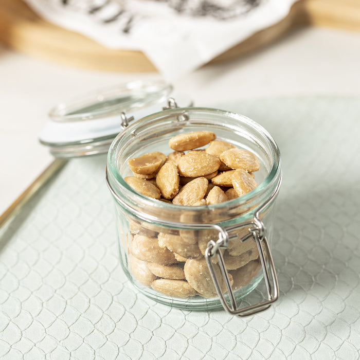 Set of 3 Clip Glass Jar in Wooden Tray